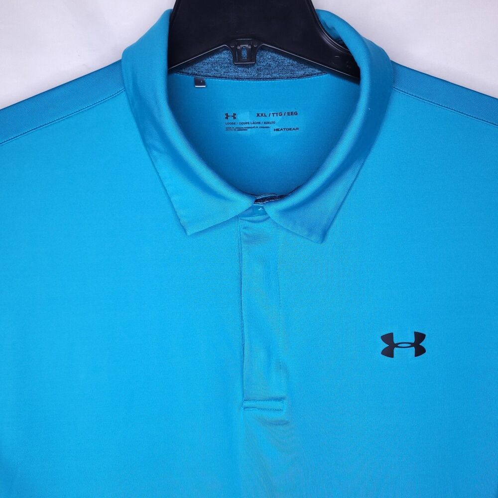 Under Armour Polo Shirt Mens 2XL Blue Golf Performance HeatGear Loose